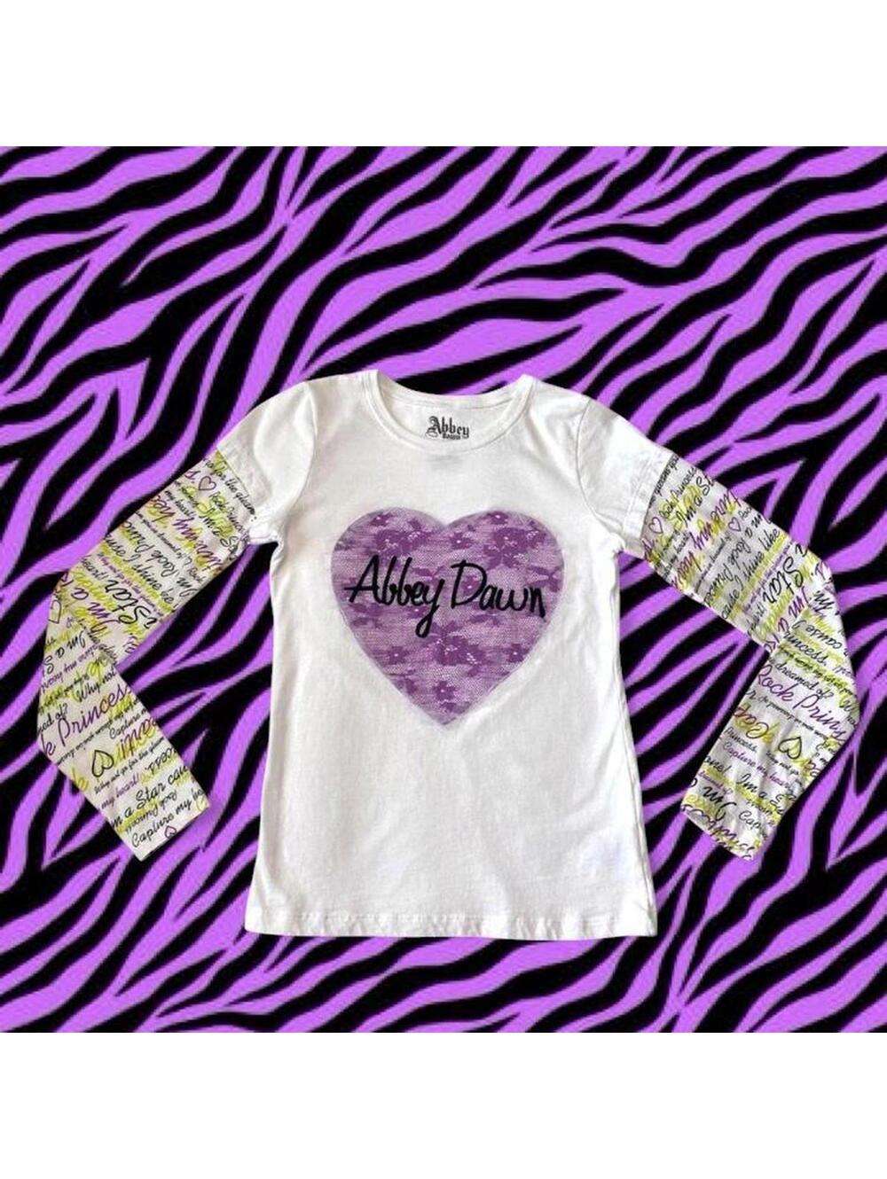Abbey Dawn Women's White and Purple Lace Heart Tshirt